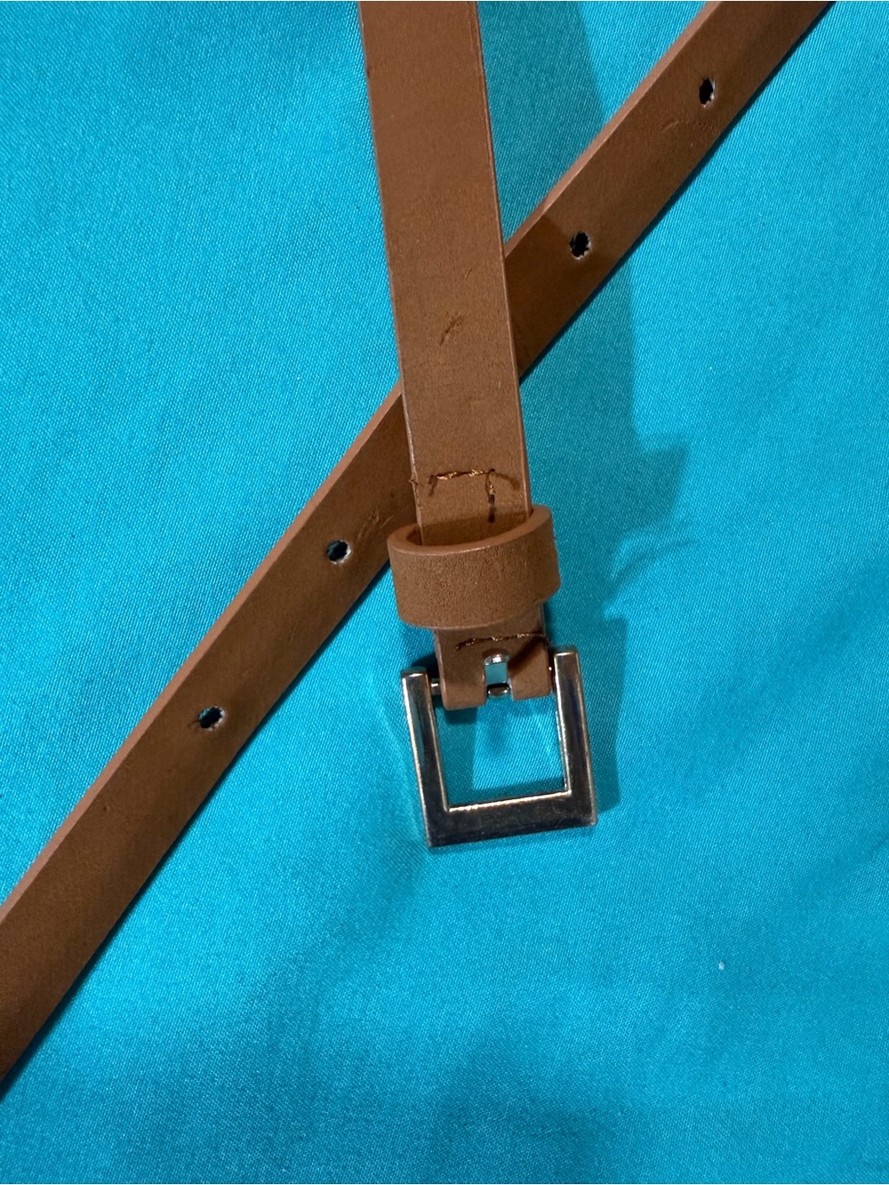 Classic Brown Leather Belt with Square Metal Buckle